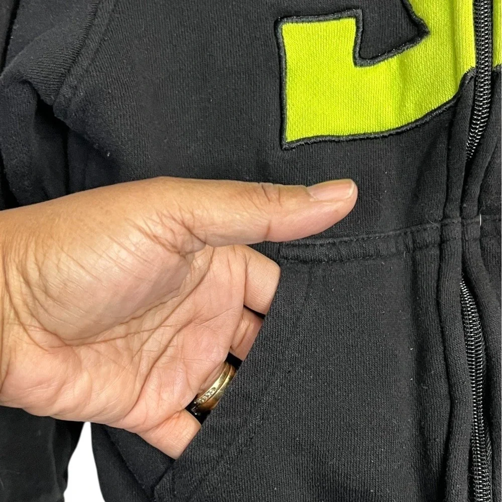 DC Shoes Boys Zip Up Hoodie Black Lime Green Logo Skate Sweatshirt Size 5